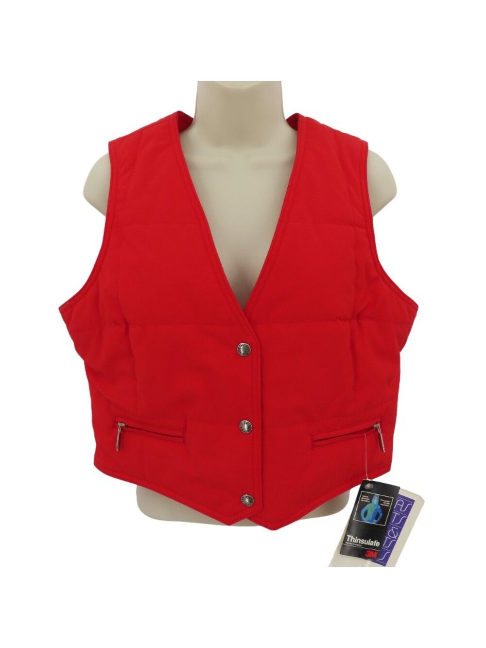 VTG The North Face Women 14 Large Solid Red Snap Front Vest Zip Pockets NEW Tags